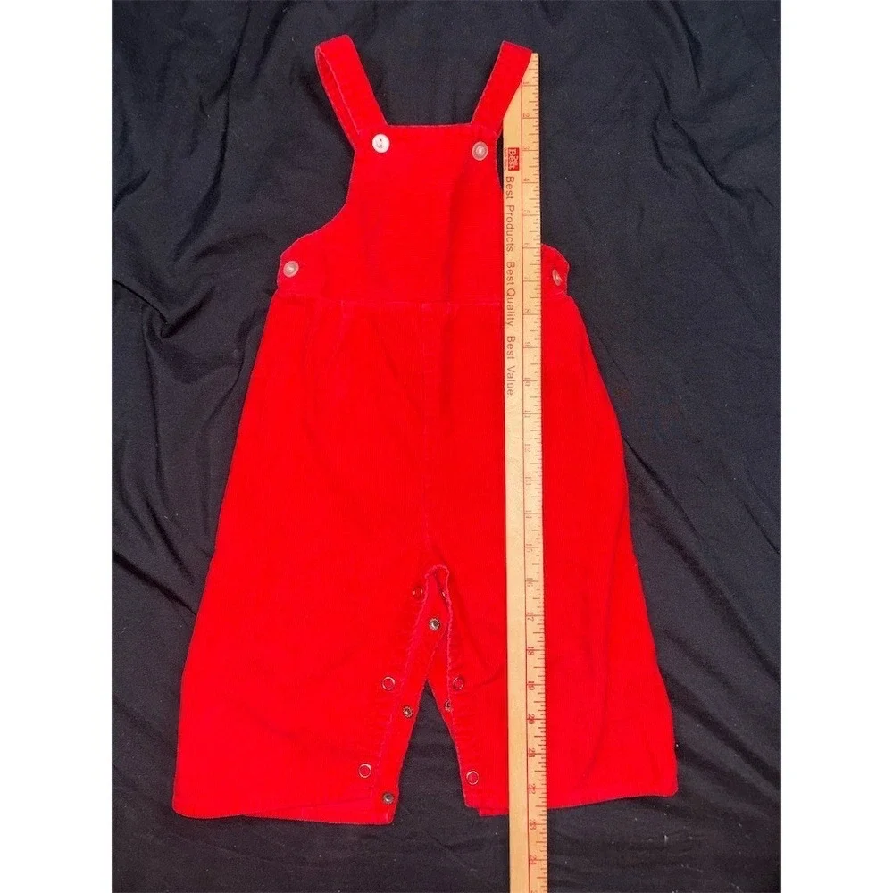 Vtg Toddletime JC Penney Baby Bib Overalls Romper Red Unisex 18M Japan Christmas
